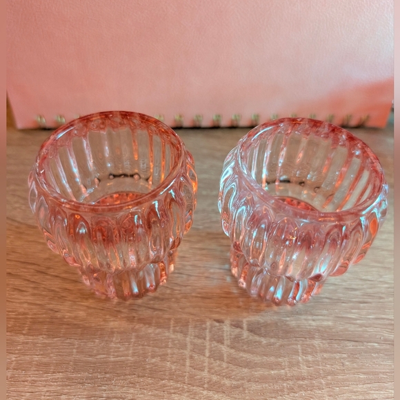Other - Pink Ribbed Glass Candle Holders